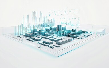 Poster - 3D city model showcasing futuristic architecture and digital data flow representing urban development concepts