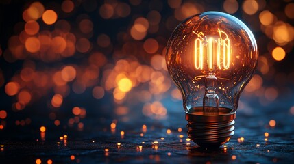 Poster - dark blue background illuminates a vintage light bulb.