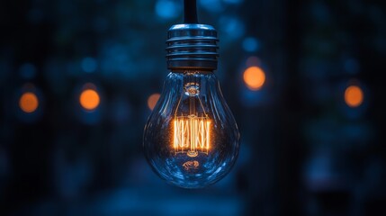 Poster - a vintage light bulb glows against a dark blue background.
