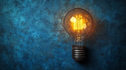 Poster - an antique light bulb glows against a dark blue background.
