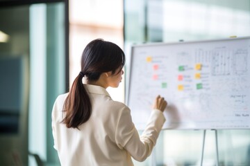 Asian bussiness women whiteboard writing meeting.