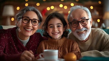 Wall Mural - Joyful family portrait during festive holiday gathering