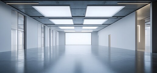 Aufkleber - Empty white room with large window and bright lights.