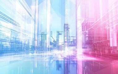 Poster - Futuristic urban landscape showcasing vibrant colors and abstract structures during daytime