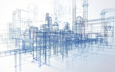 Poster - Vast industrial plant blueprint showcasing complex engineering and infrastructure details in a modern facility