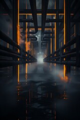 Poster - Underground Futuristic Fuel Refinery with Massive Steel Beams and Glowing Tanks