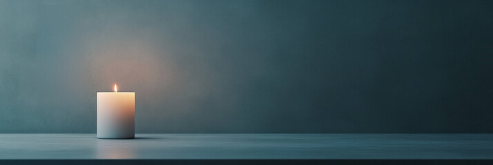 Poster - single candle lit in dark room creates serene atmosphere