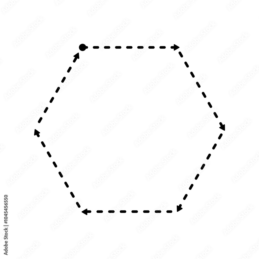 Dashed hexagon shape tracing line template. Education, worksheet