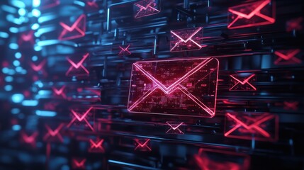 Poster - Email security concept Security protection Email from spam virus and phishing Email fraud Scam mail virus alert hacker Check email notification junk and trash mail and compromised info : Generative A