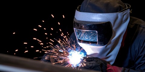 Welder with Sparks  Metal Fabrication  Safety Gear  Industrial Worker