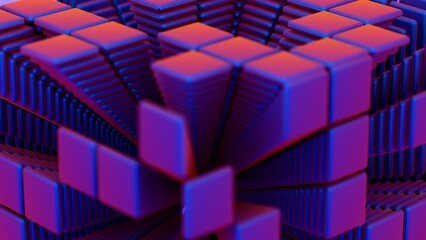 Aufkleber - Abstract 3D Geometric Structure of Stacked Squares in Vibrant Colors