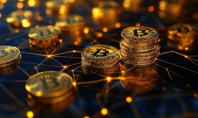 Wall Mural - digital currency transaction through blockchain networks, cryptocurrency and innovation, 3d illustra