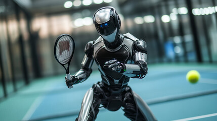 Poster - A robot is playing tennis with a tennis racket and a tennis ball