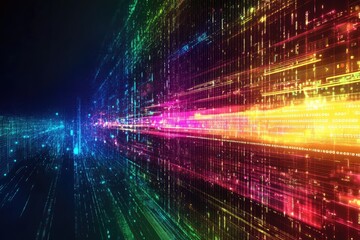 Poster - Colorful data streams on a dark background, abstract digital art