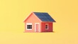 © Inlovehem - Miniature pink house with solar panels on a bright yellow background.