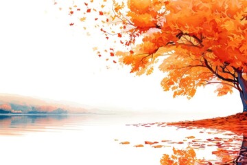 Poster - Orange autumn on river landscape outdoors nature.