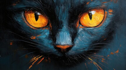 Abstract Blue Cat Art Print with Vibrant Eyes