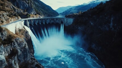 Wall Mural - Hydroelectric dam powering communities with clean energy, using the flow of water to produce electricity.