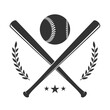 © D Graphics - Baseball or Softball Logo With Crossed Bats, a Ball and Laurels