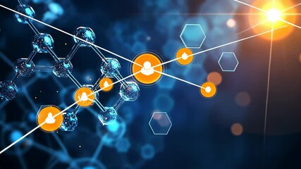 Poster - Molecular structure background. Science template wallpaper or banner with a DNA molecules. Abstract molecule background with hexagons, wave flow, . Video