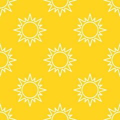 Wall Mural - Sun seamless pattern. White vector line elements on yellow background. Best for textile, wallpapers, wrapping paper, package and your design.