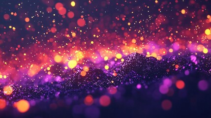 Poster - Vibrant abstract background featuring glowing particles in purple, orange, and pink tones, perfect for creative designs.