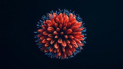 Poster - Vibrant abstract representation of a colorful sphere with intricate spikes on a dark background, perfect for scientific or artistic themes.