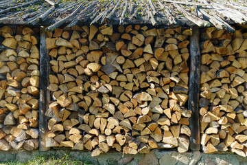 Chopped firewood for heating the stove.