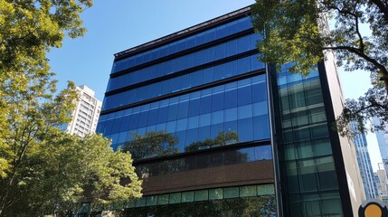 Canvas Print - Solar control glass installation on a high-rise building, managing heat and glare.