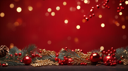 Wall Mural - Christmas background with red balls and decorations