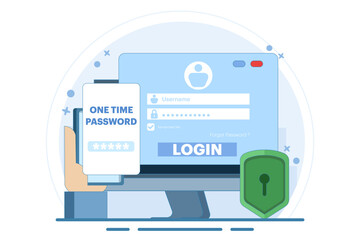 Sticker - The concept of logging into a website or application using two steps, Two-step authentication. Verification code message, Two-factor verification, notification with code for secure login or sign in.