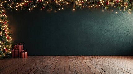 Wall Mural - christmas interior wall background with floor and space for text