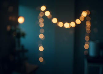 Poster - Glittering vintage lights with a soft focus on muted colors of black and blue in the background.