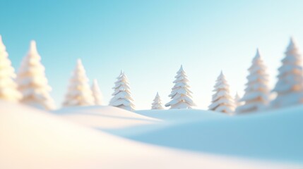Wall Mural - Minimalist snowy pine trees in a winter landscape under a clear blue sky.