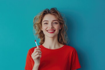 Wall Mural - A person holding a toothbrush in her hand