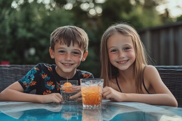 Poster - A young couple sharing a moment over drinks, perfect for capturing life's special moments or advertising a social gathering