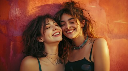 Poster - Two females embracing each other with smiles