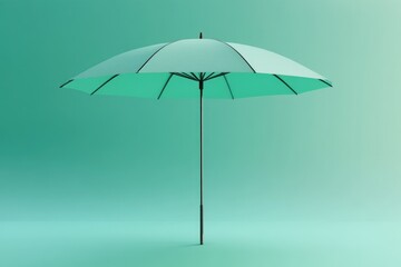 Poster - A green umbrella standing on a green background, a simple and calm scene