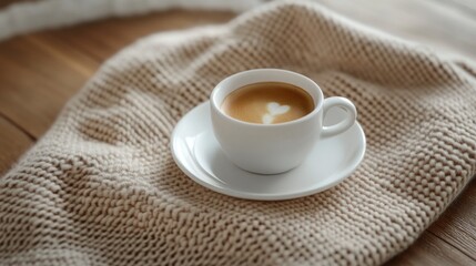 Poster - A small cup of coffee sits on top of a white saucer, perfect for morning pick-me-up or afternoon break