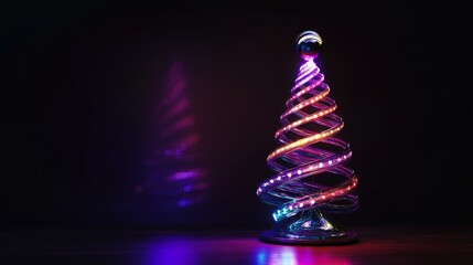 Poster - A striking glass Christmas tree stands elegantly, wrapped in colorful lights, casting reflections in a darkened space, beautifully capturing the festive spirit of the holiday season.
