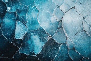 Poster - A close-up shot of the cracked surface of ice