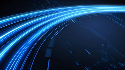 Aufkleber - Dynamic blue light streaks that curve and flow across a dark background, giving the impression of high-speed movement