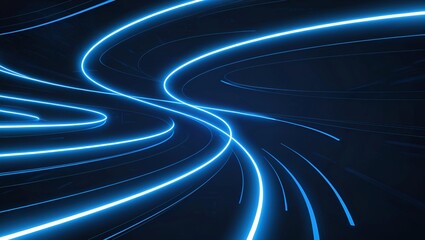 Aufkleber - Dynamic blue light streaks that curve and flow across a dark background, giving the impression of high-speed movement