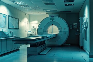 Aufkleber - A modern medical facility with a large MRI machine