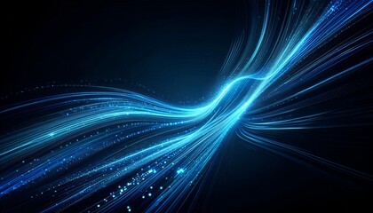 Aufkleber - Dynamic blue light streaks that curve and flow across a dark background, giving the impression of high-speed movement