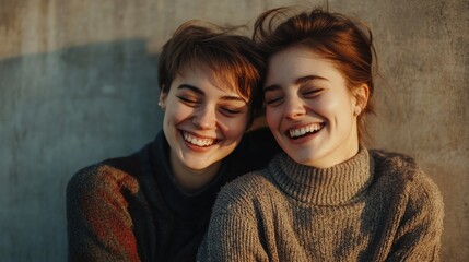 Poster - A pair of female friends or partners stand side by side, possibly in a relaxed atmosphere