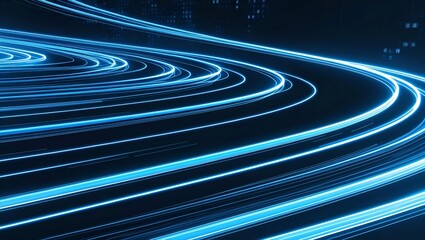 Aufkleber - Dynamic blue light streaks that curve and flow across a dark background, giving the impression of high-speed movement