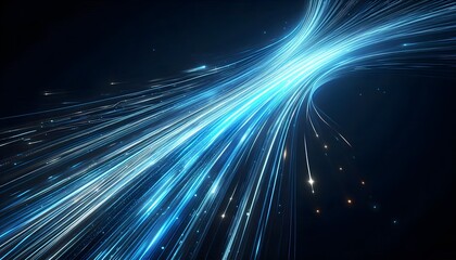 Aufkleber - Dynamic blue light streaks that curve and flow across a dark background, giving the impression of high-speed movement