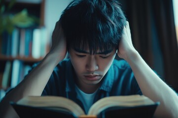 Poster - A person engrossed in a book in a dimly lit environment