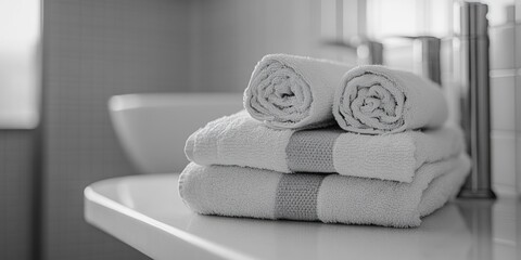 Poster - A stack of towels sitting on a counter